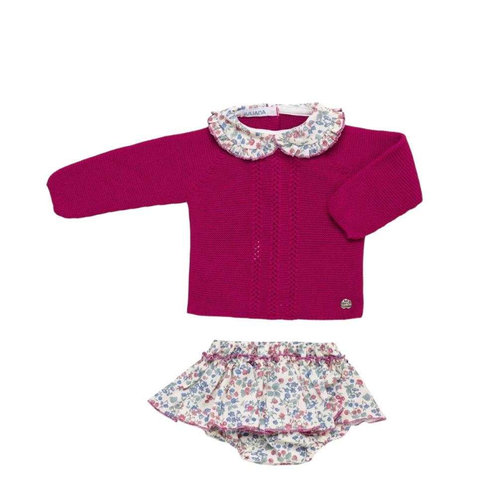 Conjunto 2P Rojo Flores para Niña